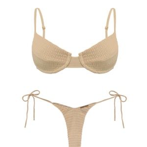NWT San Lorenzo Mykonos Bleu Agave Underwire Blush Nude Beige Smocked Bikini Top